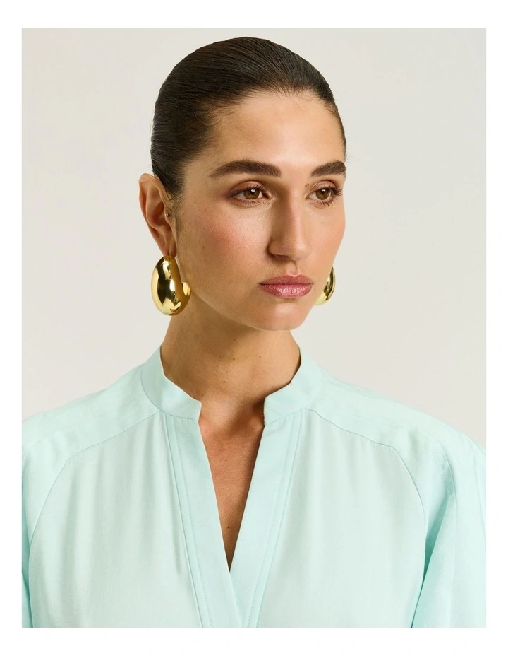 Drapey Modal Blend Blouson Sleeve Shirt in Green image 4