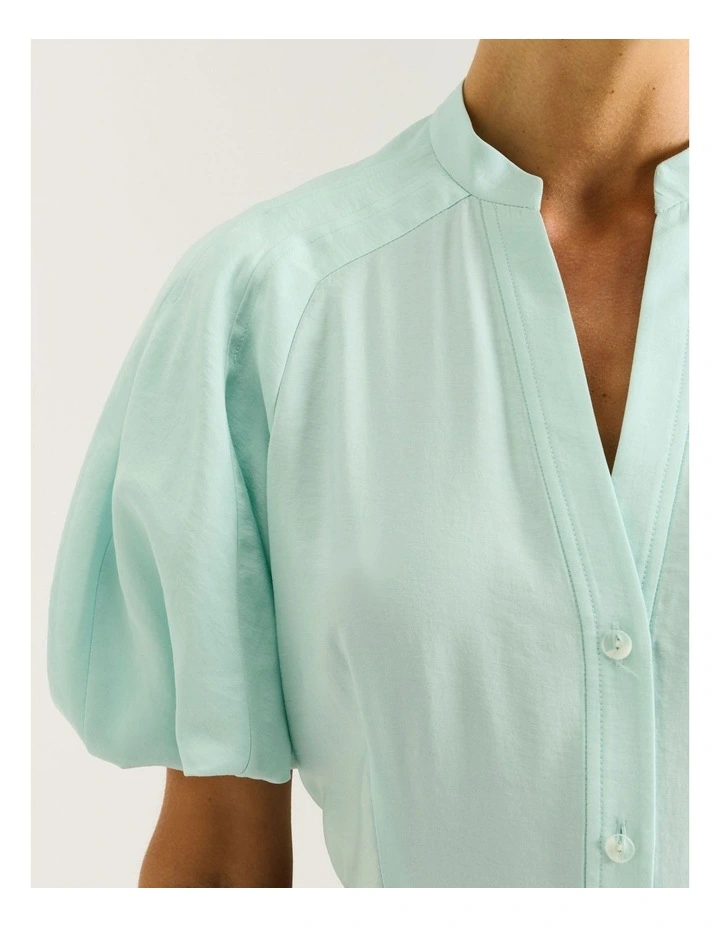 Drapey Modal Blend Blouson Sleeve Shirt in Green image 5