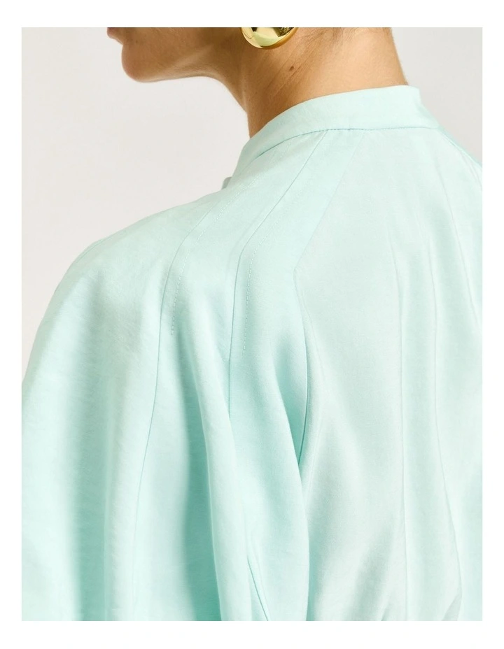 Drapey Modal Blend Blouson Sleeve Shirt in Green image 6