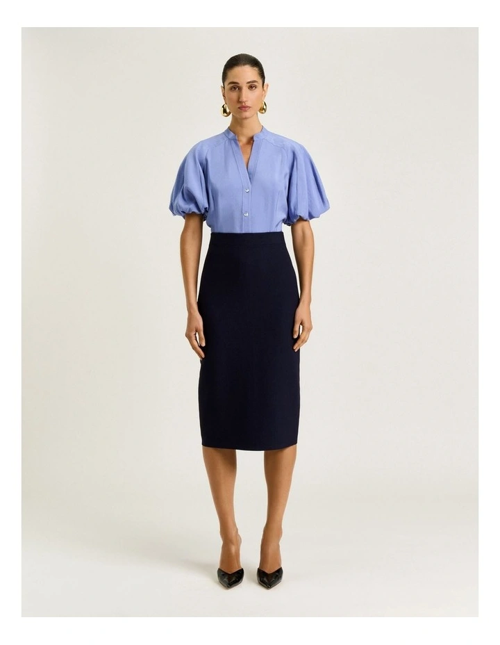 Drapey Modal Blend Blouson Sleeve Shirt in Blue image 1