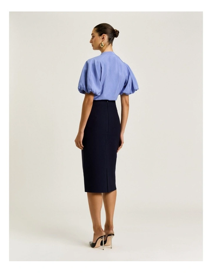 Drapey Modal Blend Blouson Sleeve Shirt in Blue image 2