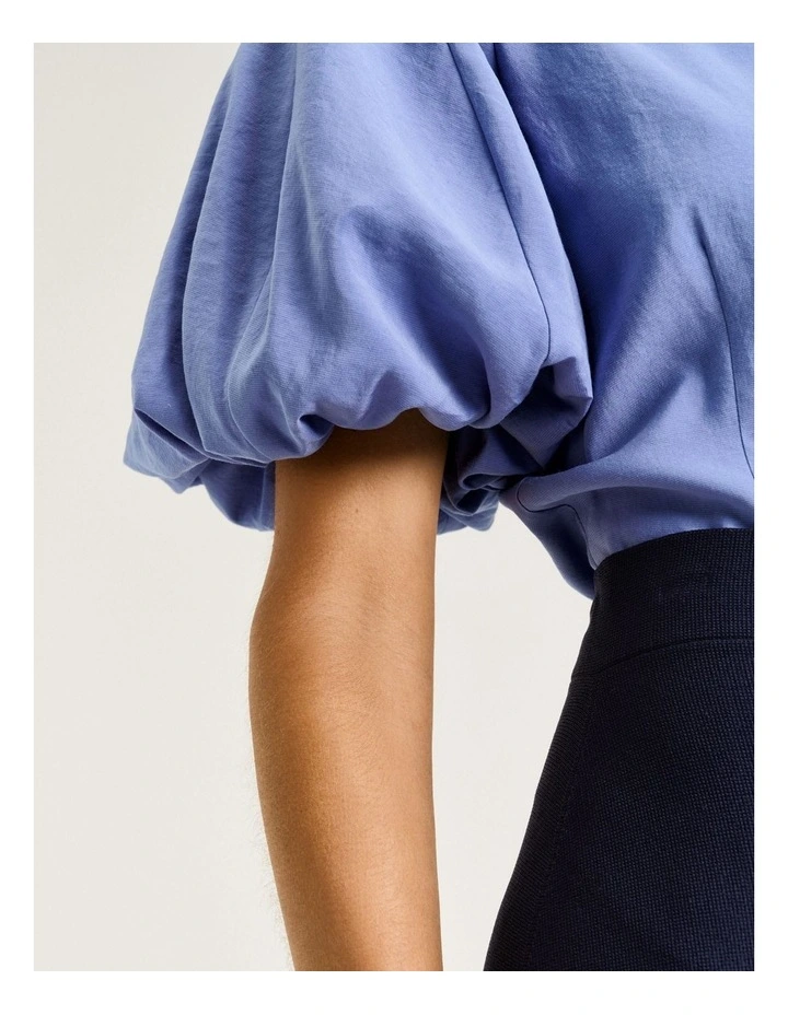 Drapey Modal Blend Blouson Sleeve Shirt in Blue image 4