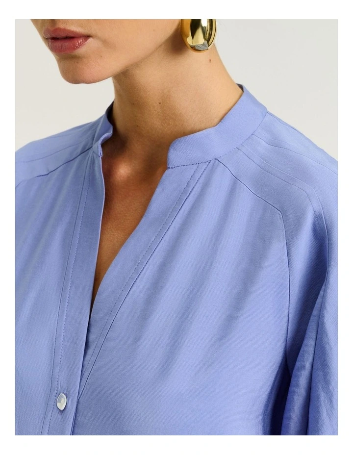Drapey Modal Blend Blouson Sleeve Shirt in Blue image 5