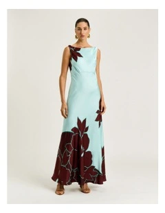 Mint Poinsettia Satin Maxi Dress