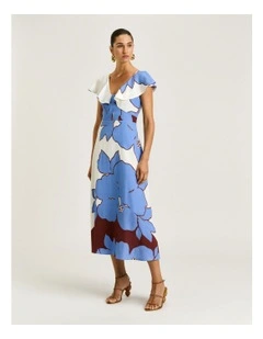 Lilac Poinsettia Ruffle Neck Midi Dress