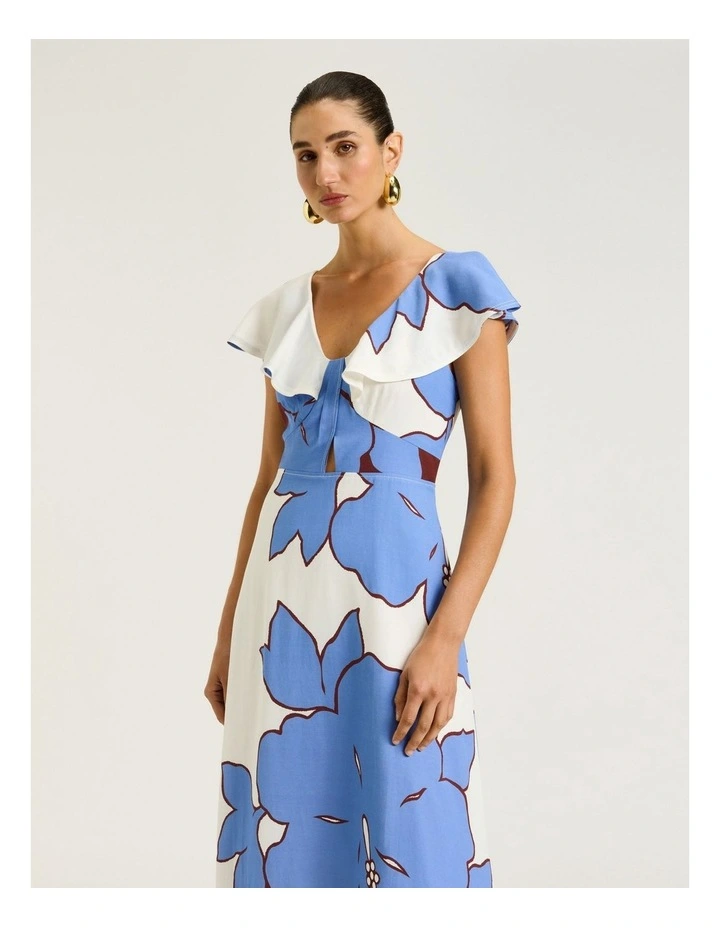 Lilac Poinsettia Ruffle Neck Midi Dress image 3