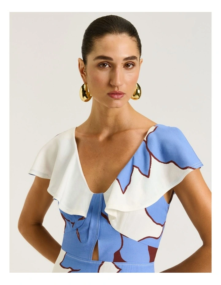 Lilac Poinsettia Ruffle Neck Midi Dress image 4