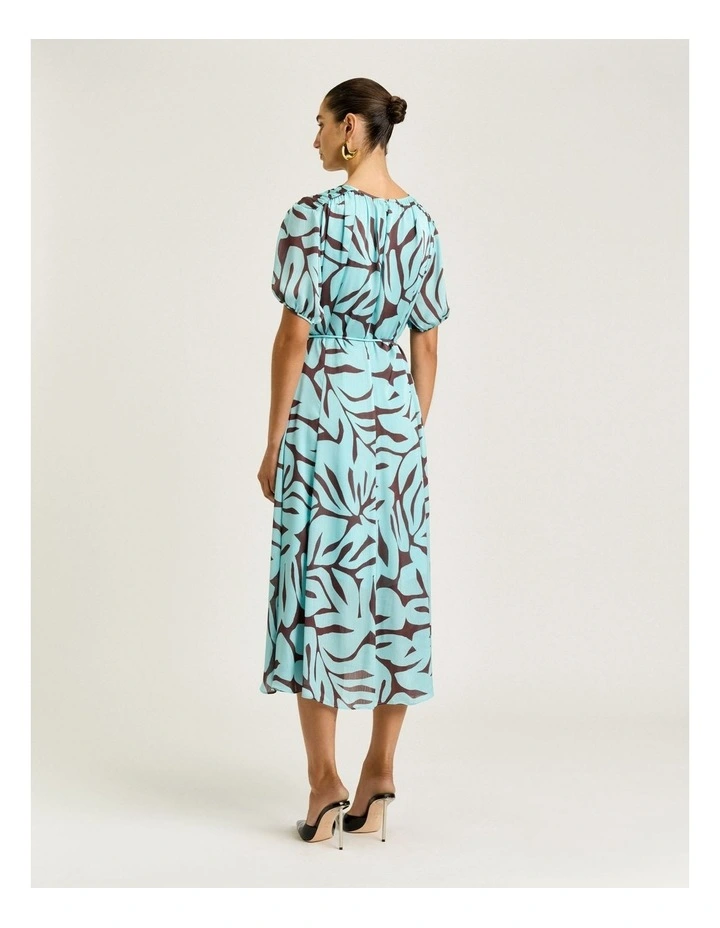 Mint Foliage Georgette Gathered Sleeve Midi Dress image 2