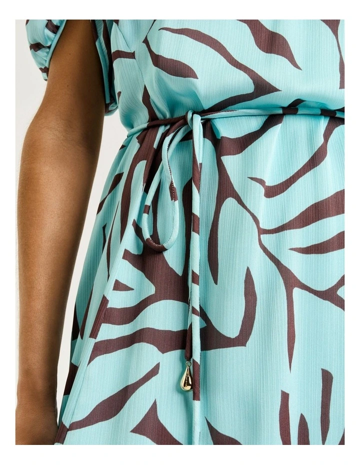 Mint Foliage Georgette Gathered Sleeve Midi Dress image 5
