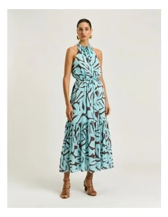 Mint Foliage Crinkle Georgette Maxi Dress