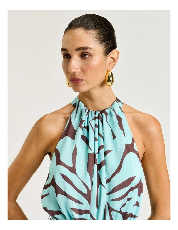 Mint Foliage Crinkle Georgette Maxi Dress image 4
