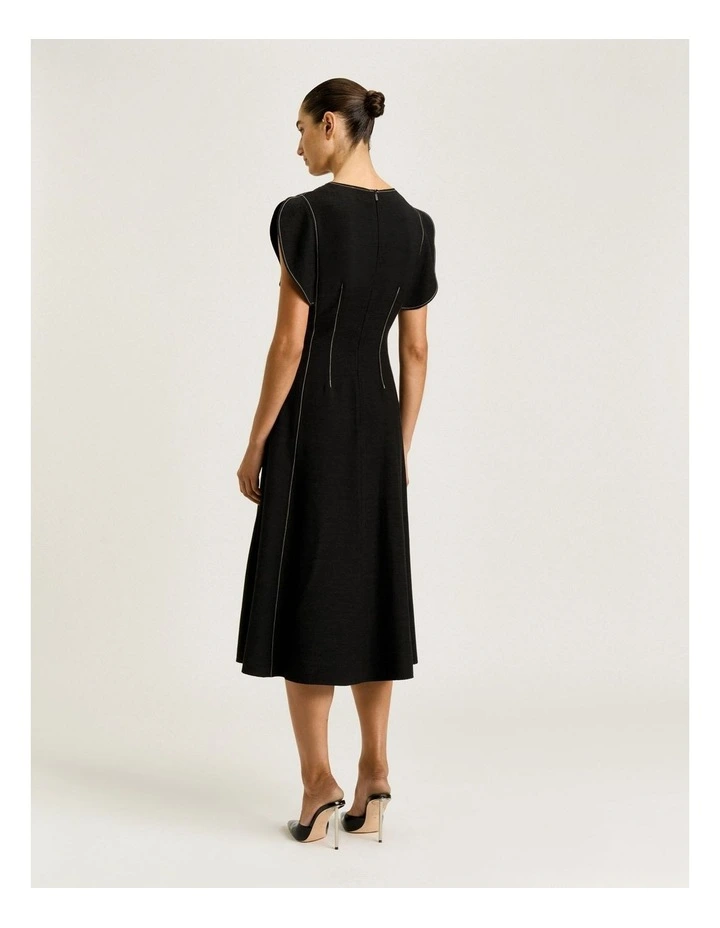 Satin Back Faille V-neck Panelled Midi Dress image 2