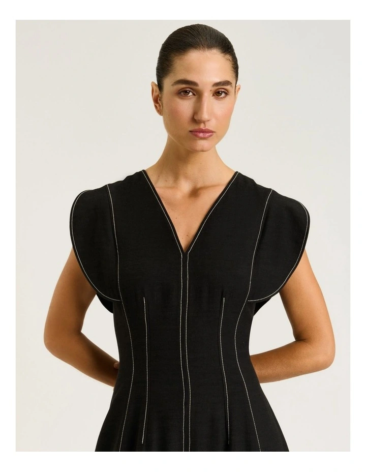 Satin Back Faille V-neck Panelled Midi Dress image 3