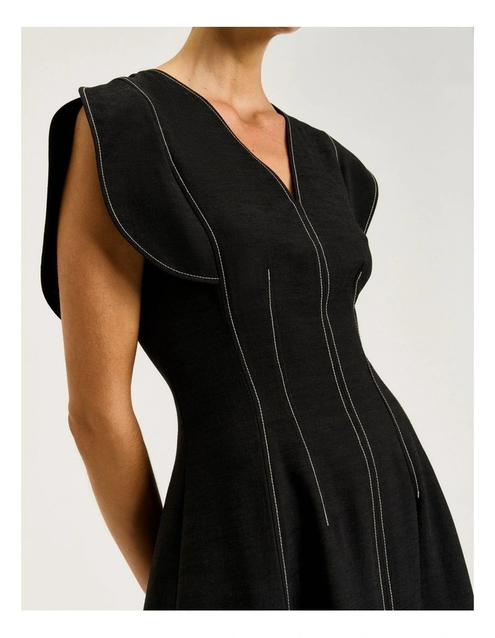 Satin Back Faille V-neck Panelled Midi Dress image 4