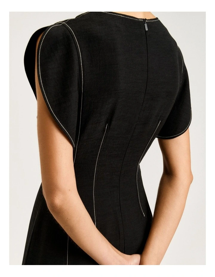Satin Back Faille V-neck Panelled Midi Dress image 6