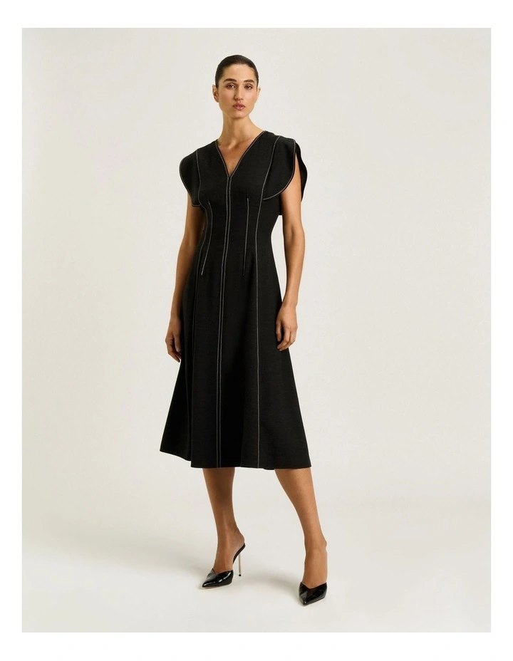 Satin Back Faille V-neck Panelled Midi Dress image 7