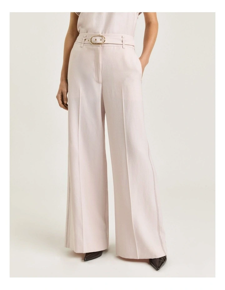 Satin Back Faille Belted Tuxedo Stripe Pant In Cream image 3