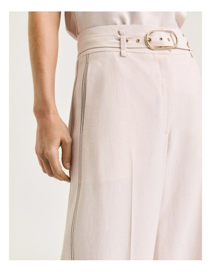 Satin Back Faille Belted Tuxedo Stripe Pant In Cream image 4