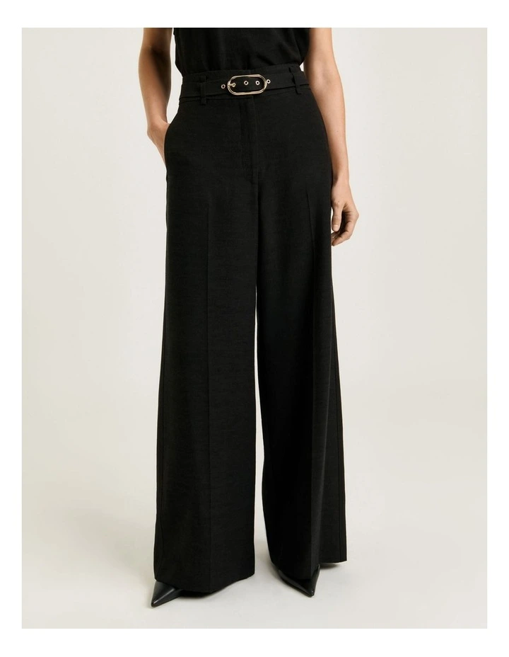 Satin Back Faille Belted Tuxedo Stripe Pant in Black image 3
