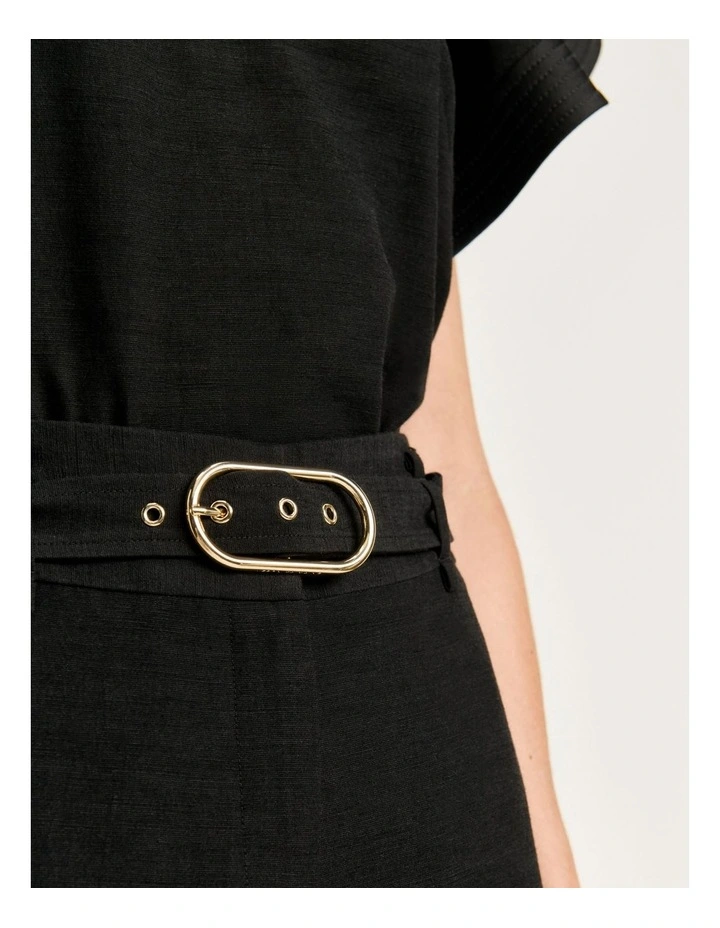 Satin Back Faille Belted Tuxedo Stripe Pant in Black image 4