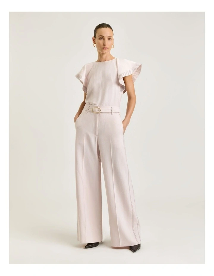 Satin Back Faille Fluted Sleeve Top In Cream image 1
