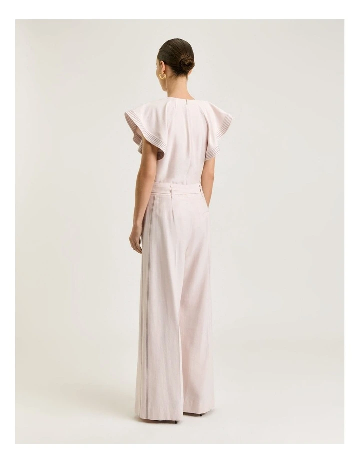 Satin Back Faille Fluted Sleeve Top In Cream image 2