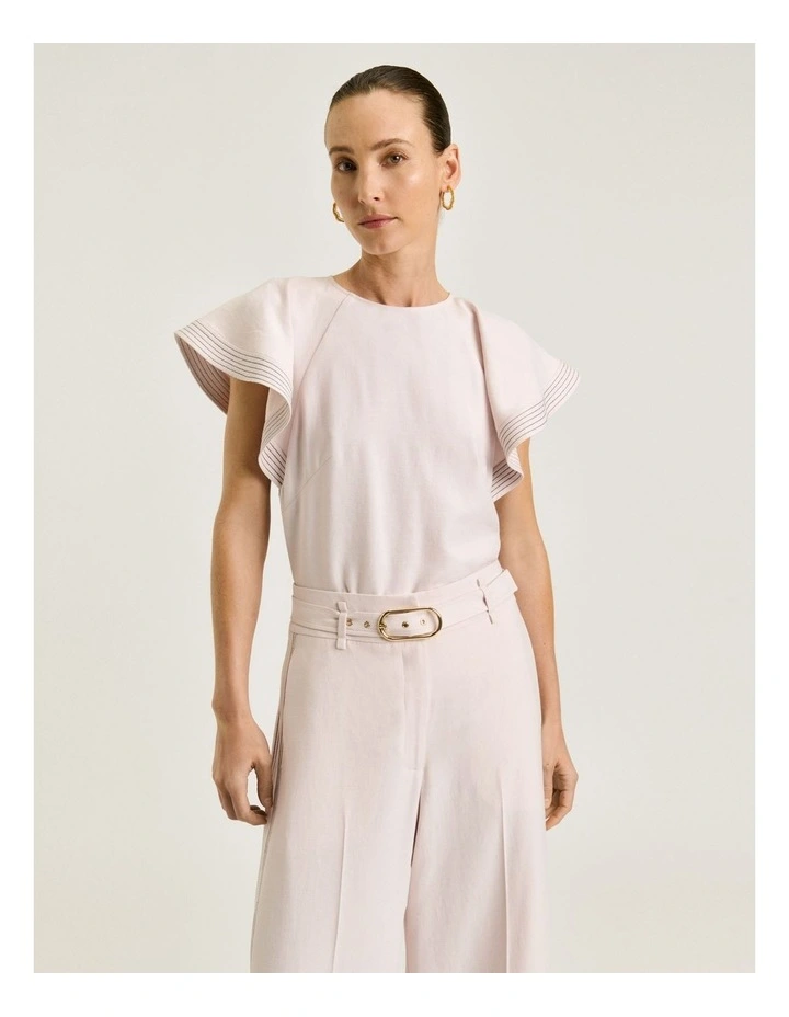 Satin Back Faille Fluted Sleeve Top In Cream image 3