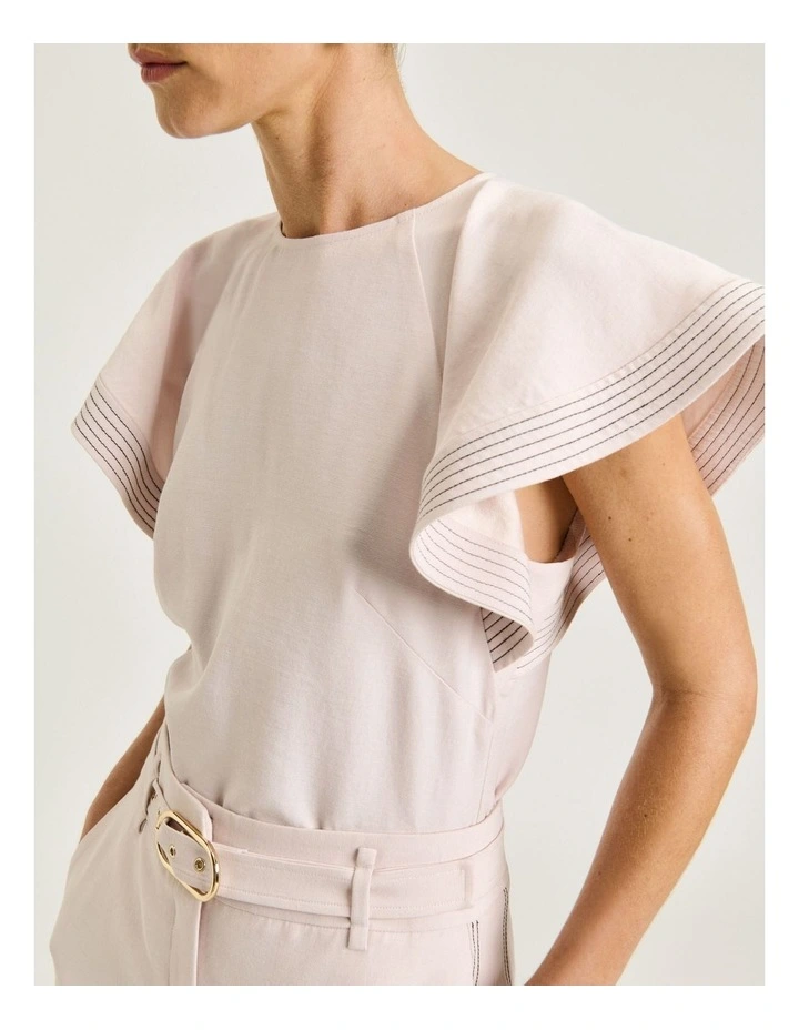 Satin Back Faille Fluted Sleeve Top In Cream image 4