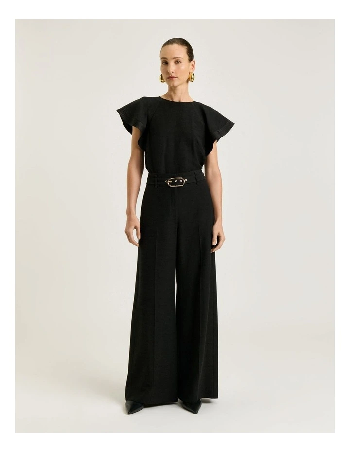 Satin Back Faille Fluted Sleeve Topin Black image 1