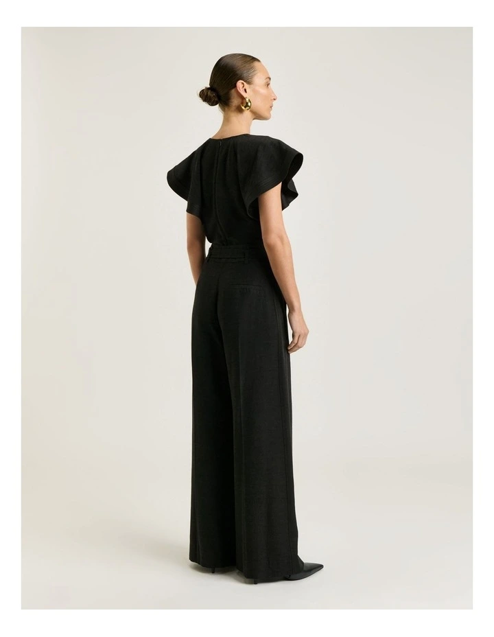 Satin Back Faille Fluted Sleeve Topin Black image 2
