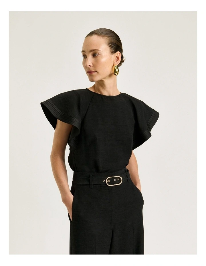 Satin Back Faille Fluted Sleeve Topin Black image 3