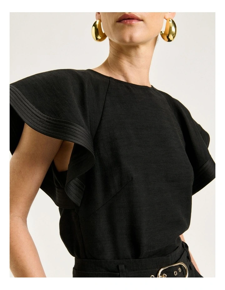 Satin Back Faille Fluted Sleeve Topin Black image 4