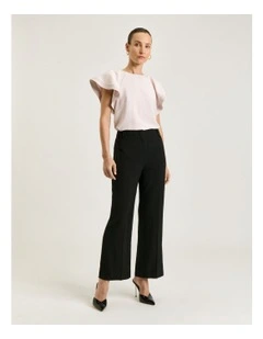 Lustred Weave Cropped Flared Pant in Black