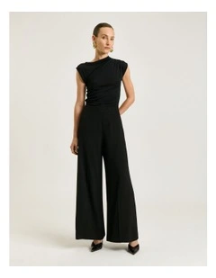 Lustred Weave Wide Leg Pant in Black