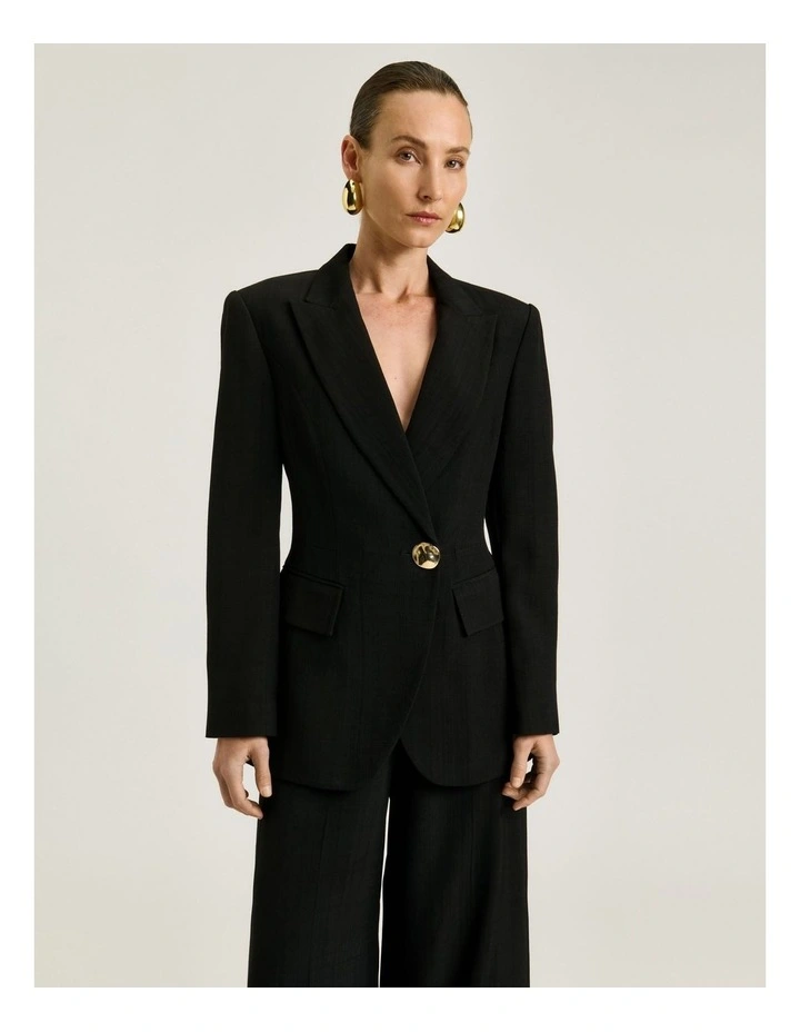 Lustred Weave Hourglass Blazer in Black image 3
