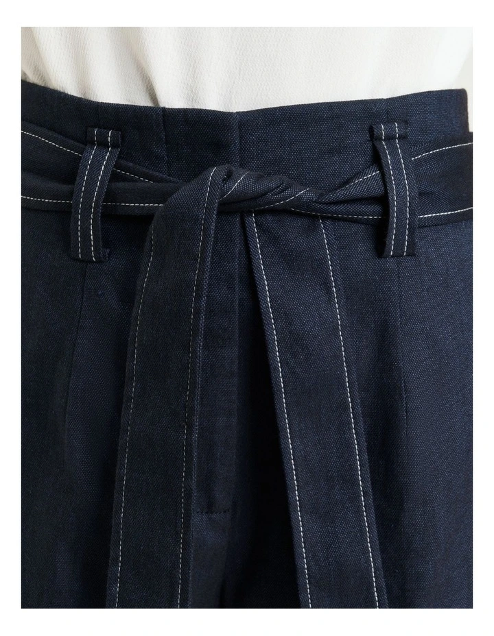 Denim Look Belted Cropped Pant in Blue image 3