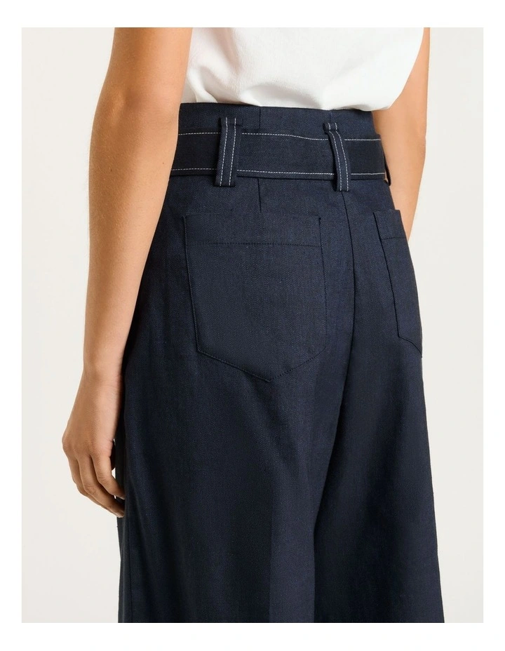 Denim Look Belted Cropped Pant in Blue image 4