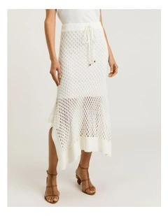 Crochet Knit Maxi Skirt in Ivory