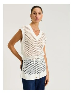 Oversized Crochet Knit Tunic in Ivory