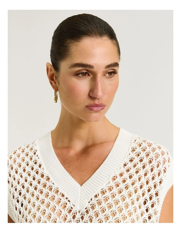 Oversized Crochet Knit Tunic in Ivory image 3