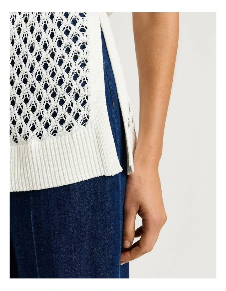 Oversized Crochet Knit Tunic in Ivory image 4