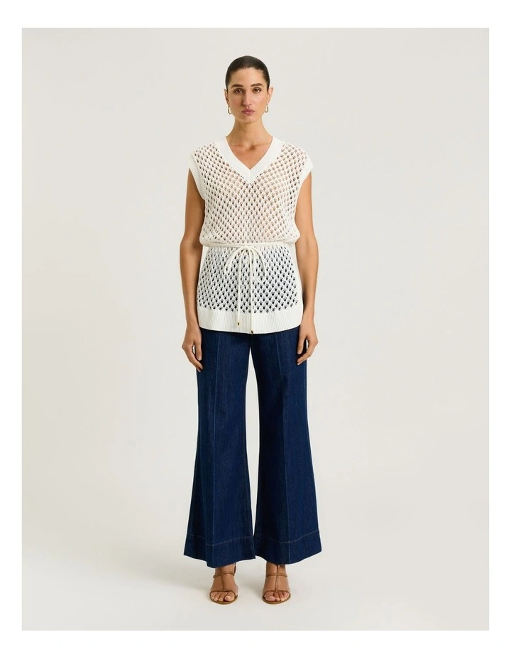 Oversized Crochet Knit Tunic in Ivory image 5
