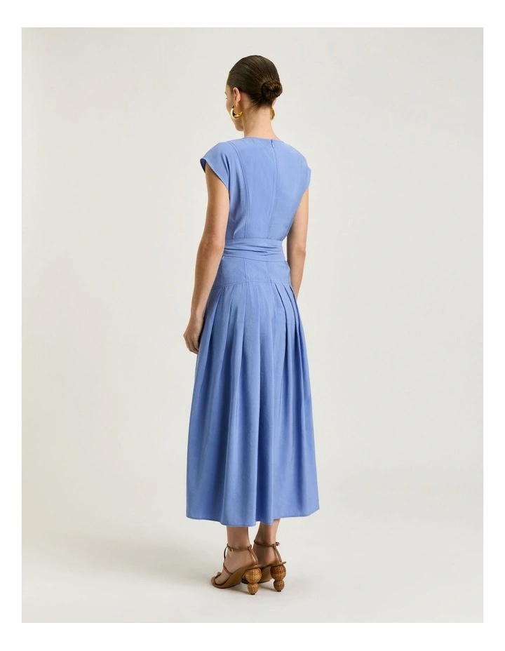 Drapey Modal Blend Belted Midi Dress in Blue image 2