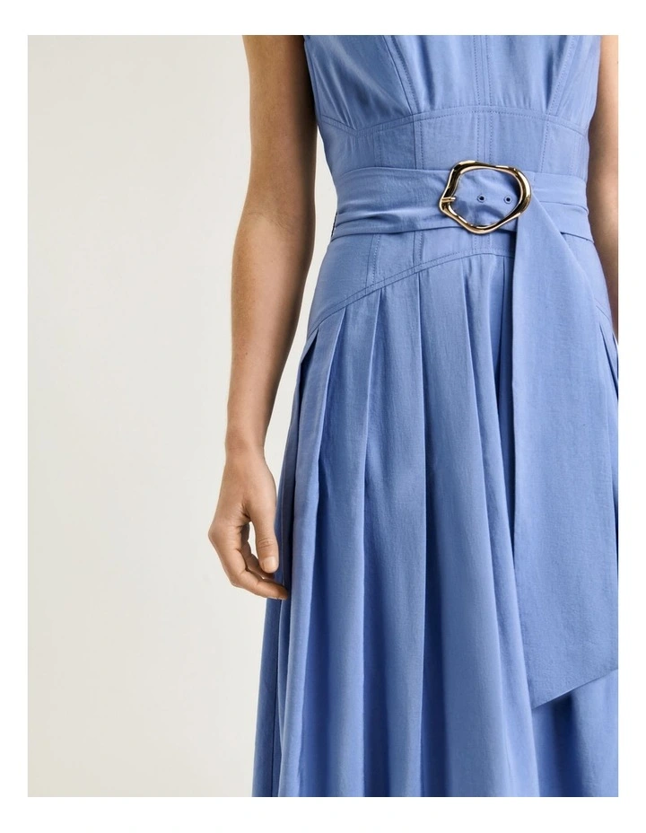 Drapey Modal Blend Belted Midi Dress in Blue image 4
