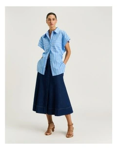 Good Earth Cotton Stripe Tunic Shirt in Blue