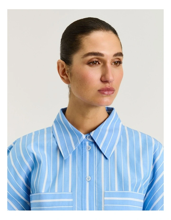 Good Earth Cotton Stripe Tunic Shirt in Blue image 3
