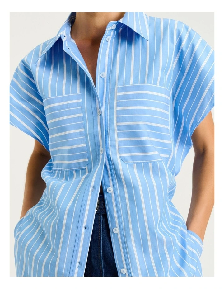 Good Earth Cotton Stripe Tunic Shirt in Blue image 4