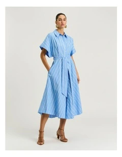 Good Earth Cotton Stripe Shirt Dress in Blue
