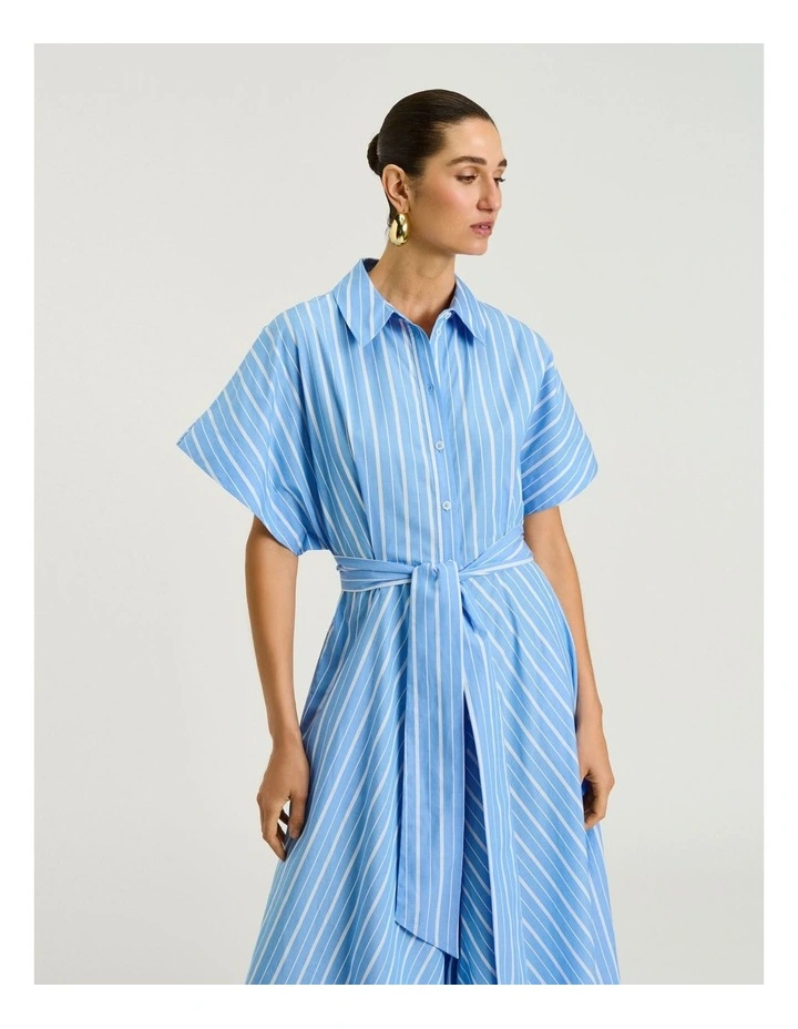 Good Earth Cotton Stripe Shirt Dress in Blue image 3