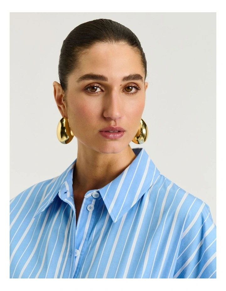Good Earth Cotton Stripe Shirt Dress in Blue image 5